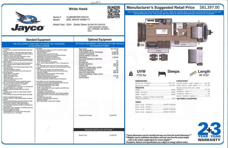 2024 Jayco White Hawk 32RL 32ft for Sale