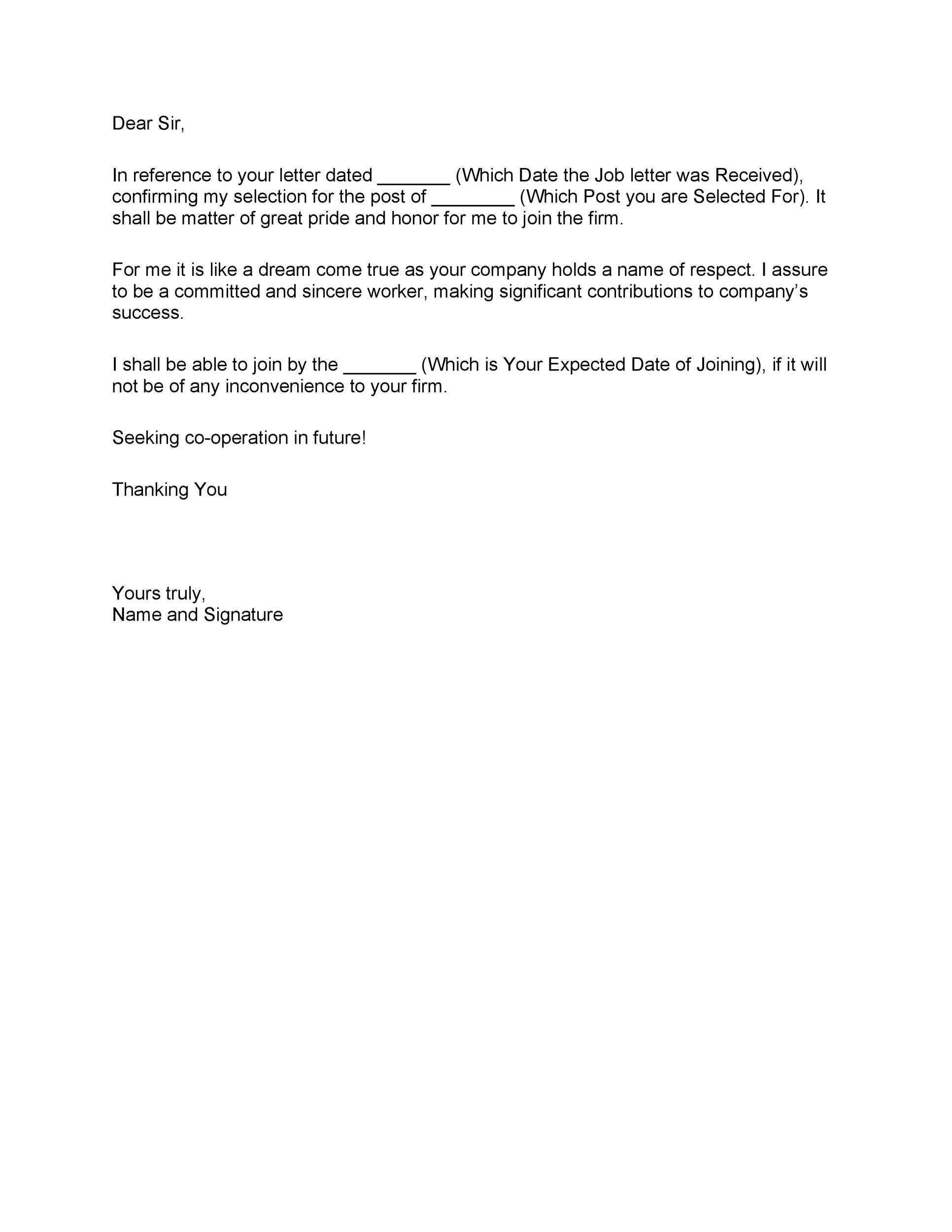 Templates for Job Offer Acceptance Letter Talentlyst